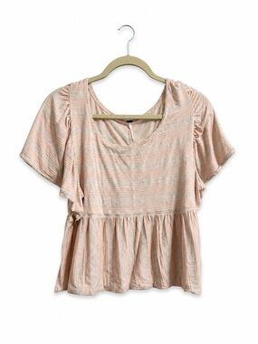 Free People Blush Babydoll Top Size L Boho Flowy Peplum Cottagecore Romantic